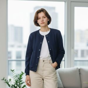 LIZ CLAIBORNE Womens Navy Denim Button Down Lightweight Jacket